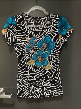 vintage y2k midnight sun vibes stretch mesh sequin hibiscus t shirt large